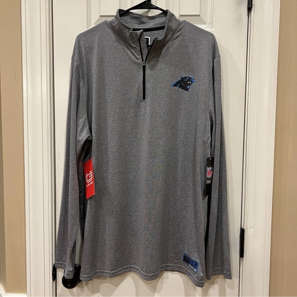 NWT Men’s NFL Team Apparel 1/4 Zip Carolina Panthers Pullover Grey XL
